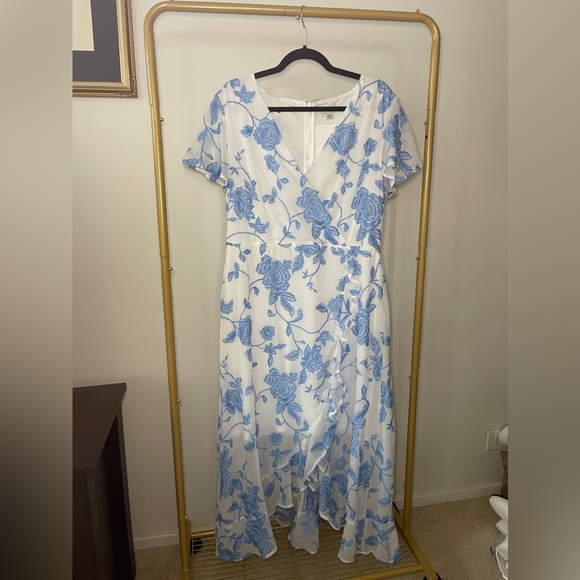 Blue and White Flowy Floral Dress - Picture 1 of 7